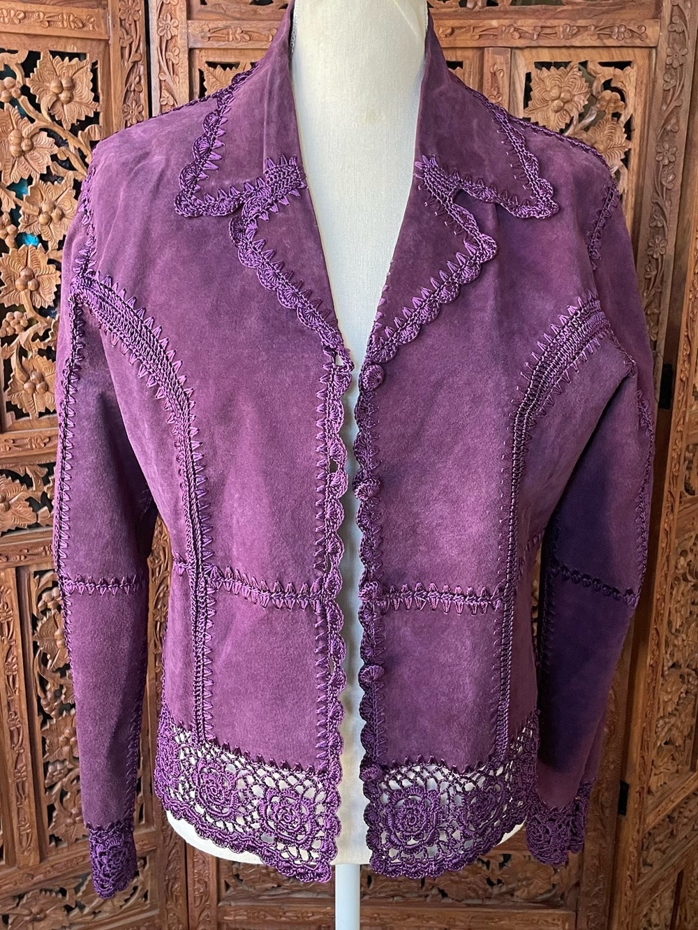Vintage 70s Purple Suede Crochet-Trim Jacket